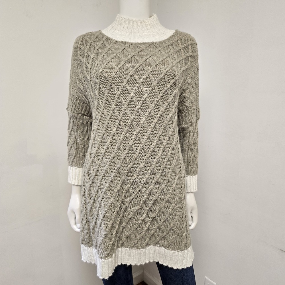Mersea Lisbon Traveler Sweater One Size Lattice Knit Pattern Side Slit Driftwood